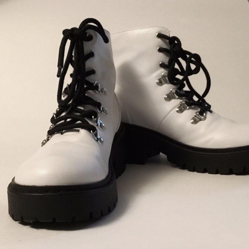 White Vegan Leather Combat Boots